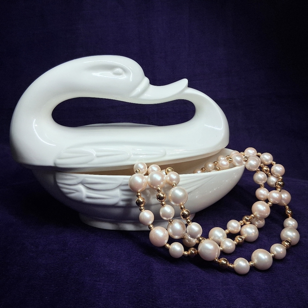 Vintage Fitz And Floyd Swan Porcelain Jewelry Trinket Holder *flaw* - Picture 3 of 16